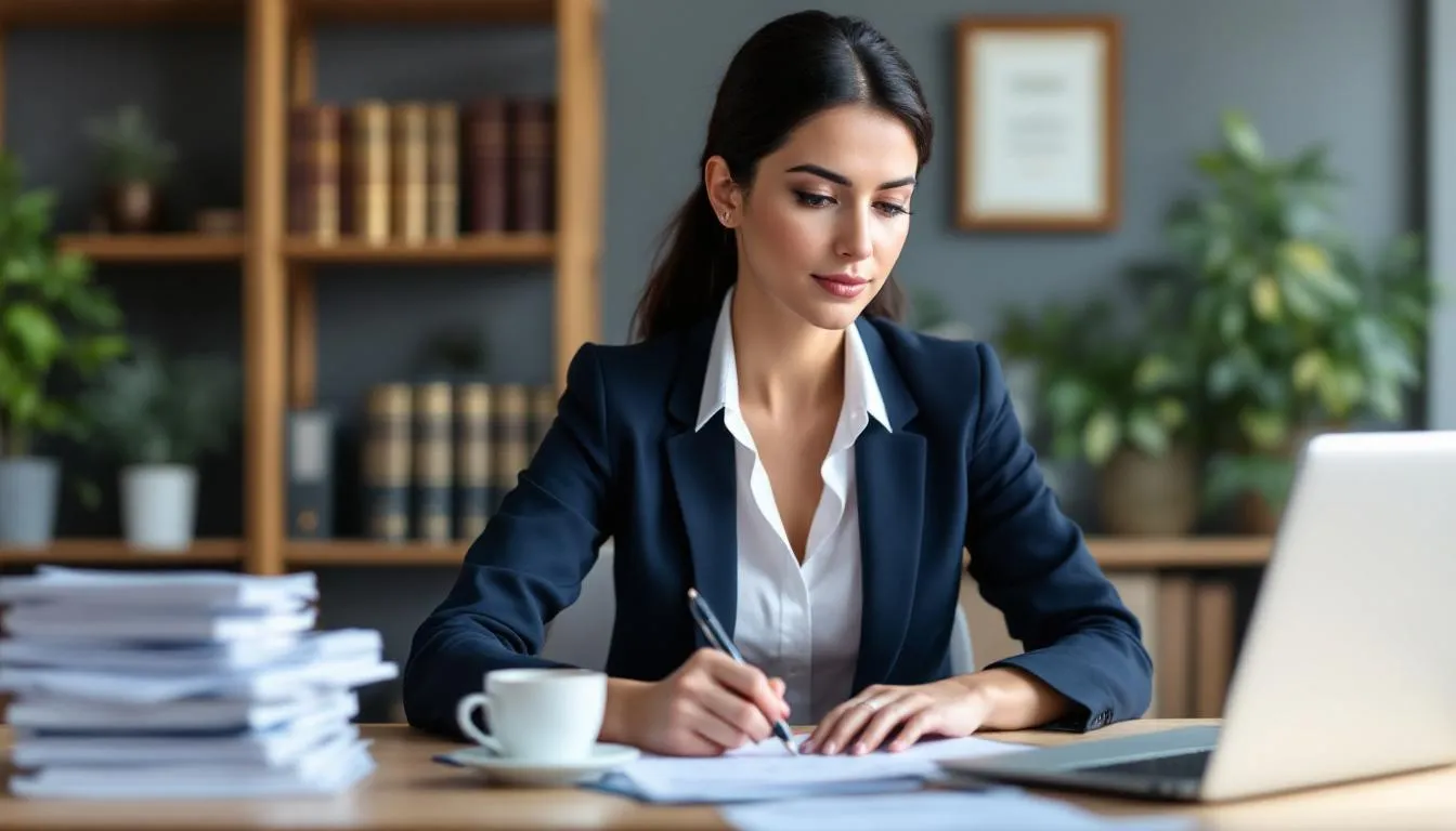 A thoughtful professional reviewing documents, representing key qualities to look for in a child custody lawyer.