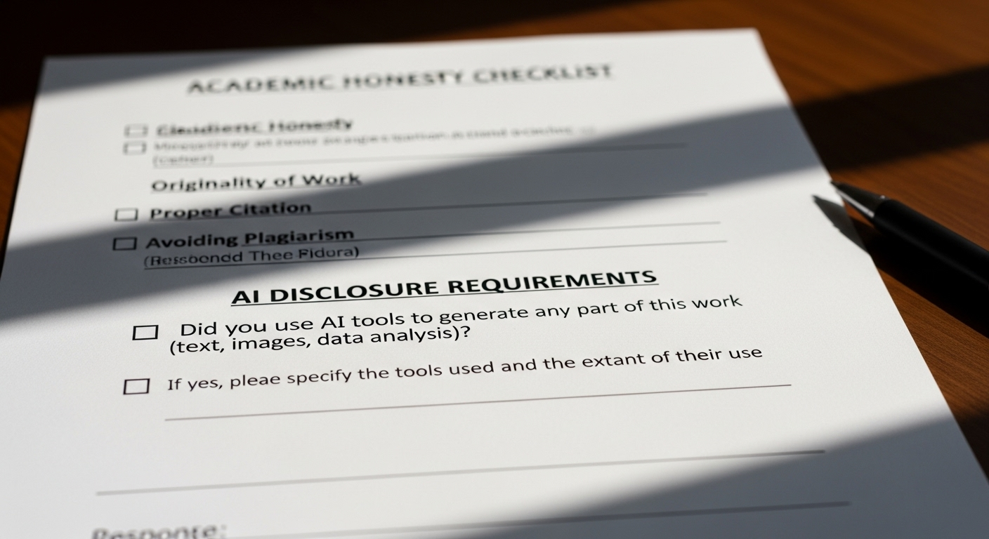 Academic honesty checklist showing AI disclosure requirements.