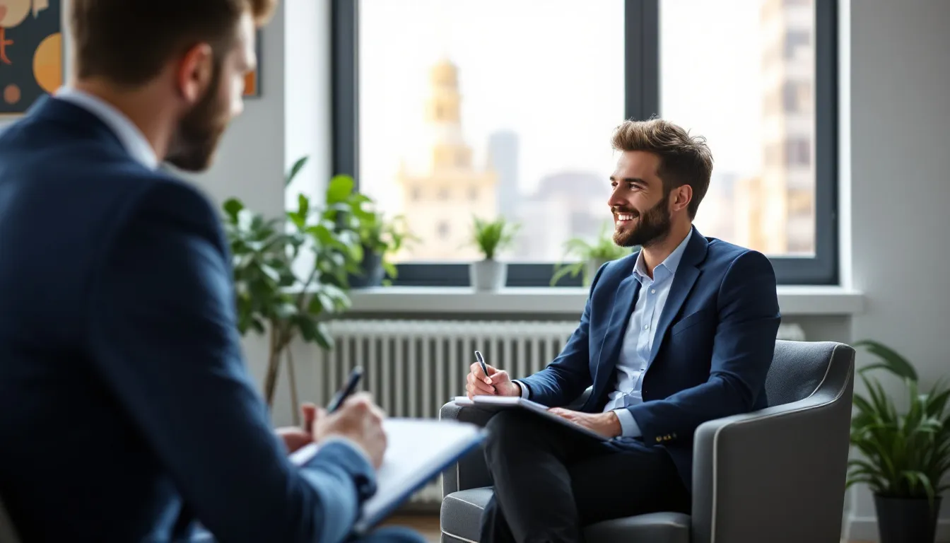 In einem modernen Büro führen Mitarbeiter ein Bewerbungsgespräch, während sie talentierte Kandidaten für offene Stellen suchen. Der Fokus liegt auf dem Rekrutierungsprozess, um die besten Bewerber für das Unternehmen zu finden.