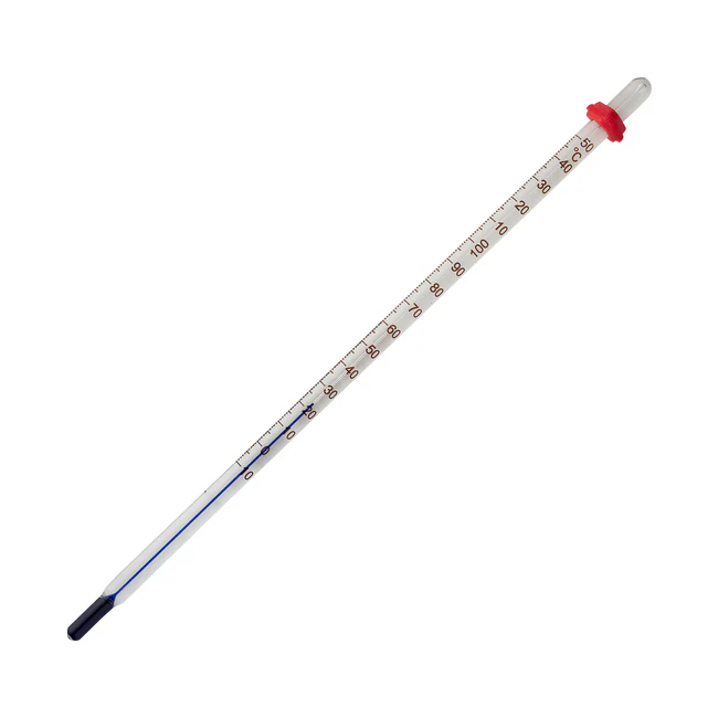 Glass thermometer with liquid inside