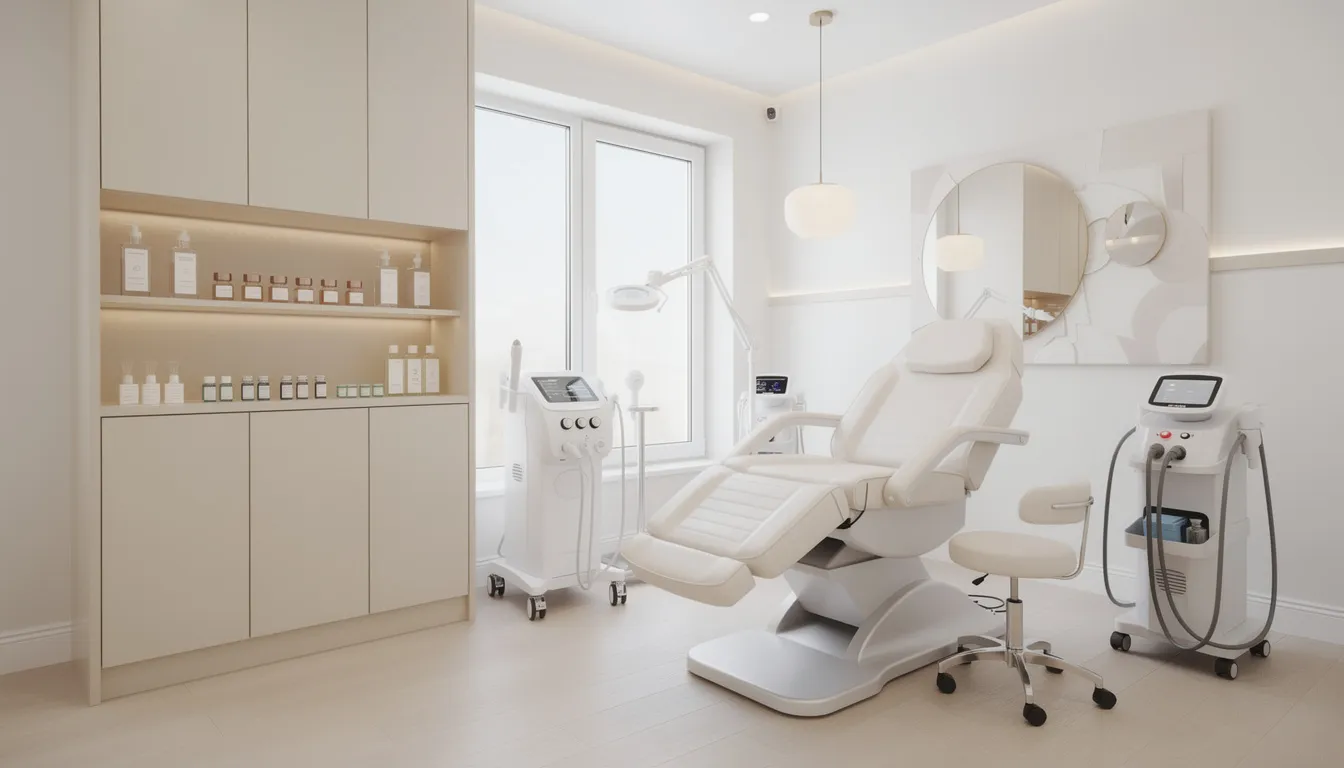 Nowoczesne wnętrze gabinetu kosmetologicznego w Warszawie Wola, z wygodnym fotelem zabiegowym oraz profesjonalnym sprzętem do zabiegów medycyny estetycznej, stwarza idealne warunki dla pacjentów z problemami skórnymi. W tym miejscu można skorzystać z konsultacji dermatologicznych oraz zabiegów dermatologicznych, które pomagają w leczeniu chorób skóry.