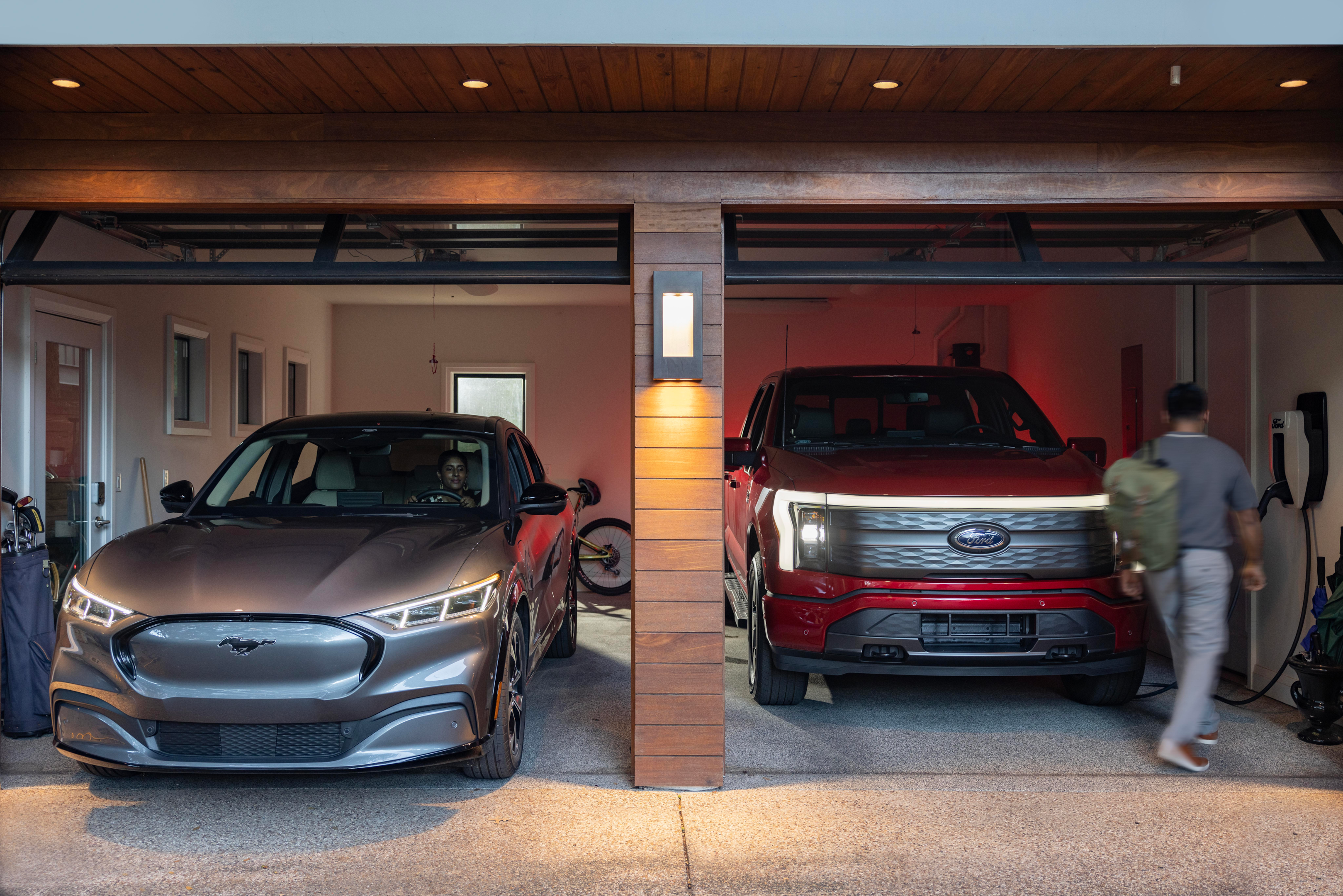 An image showcasing the new Ford electric vehicle charging station, allowing Ford EV customers to gain access to 12 charging ports simultaneously.