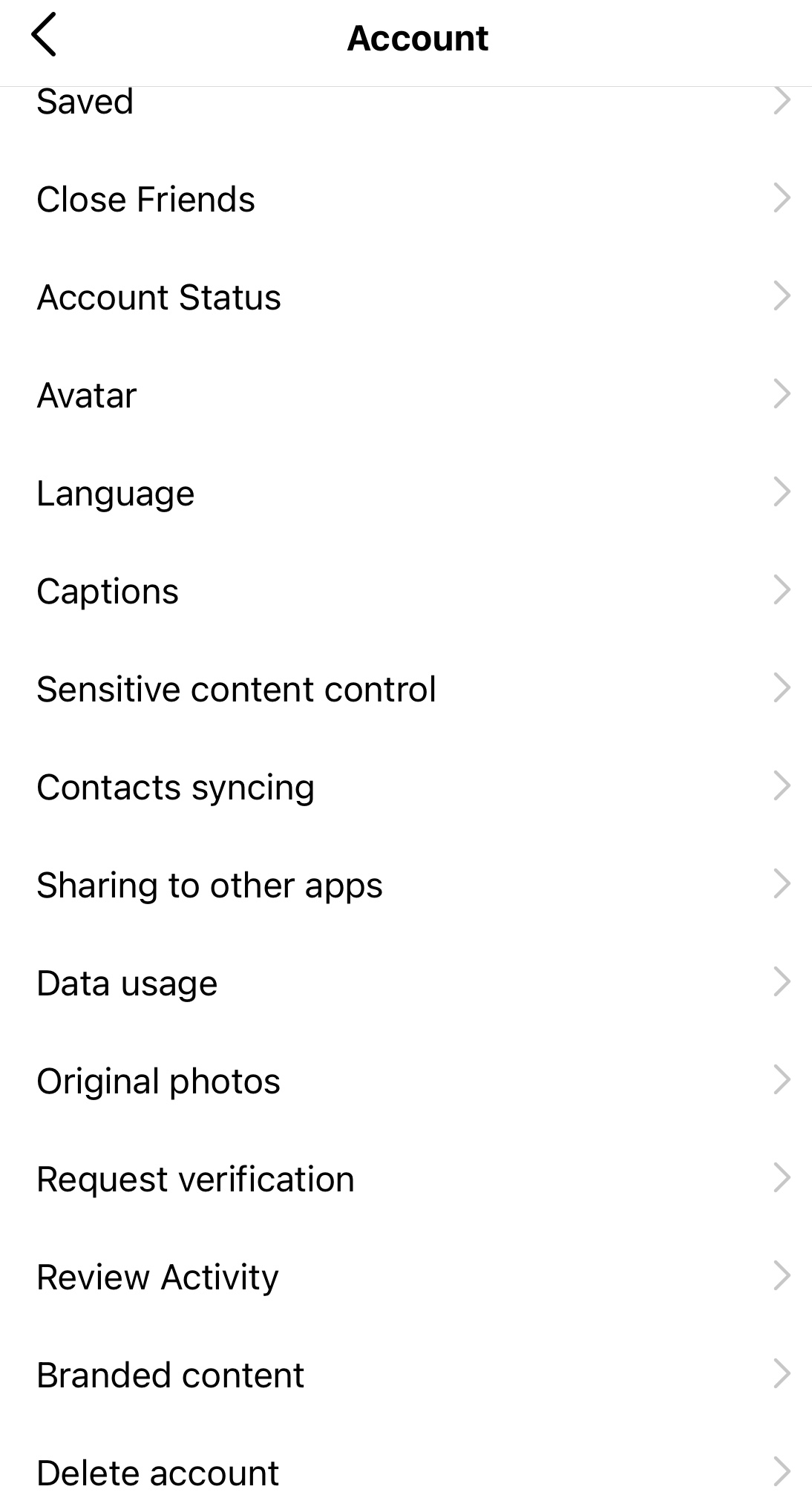 Screenshot of Instagram setting