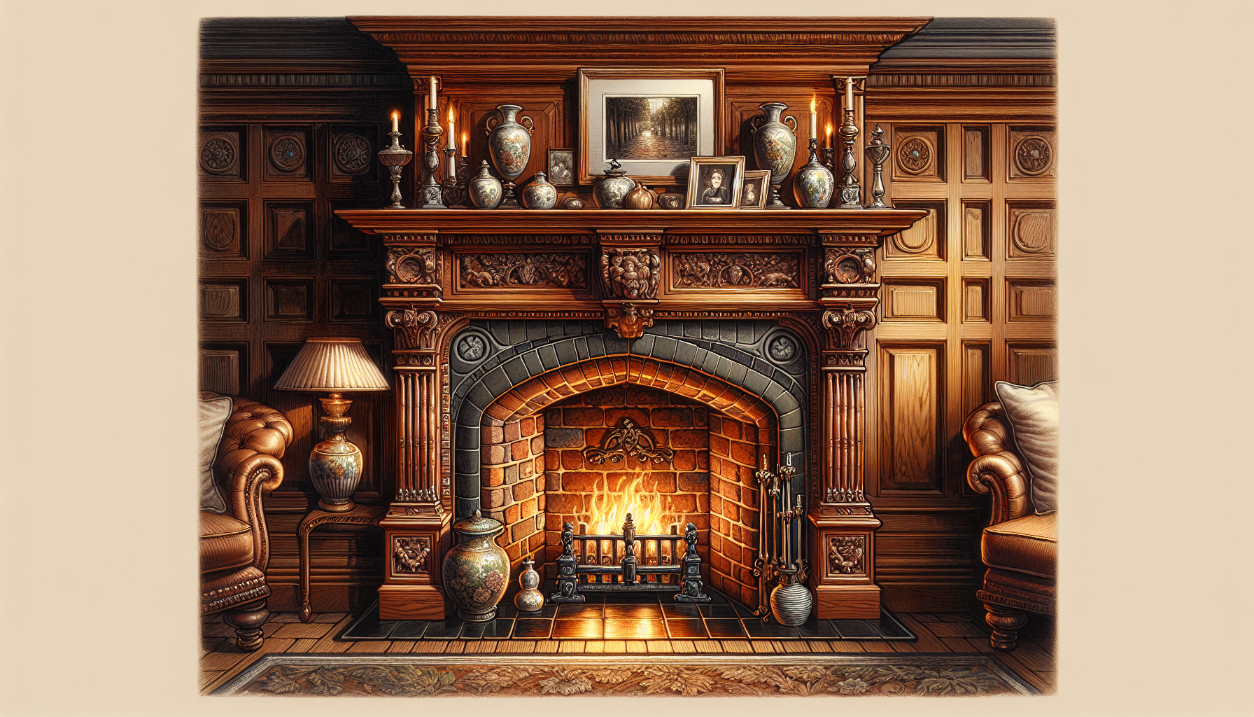 A classic traditional fireplace with elegant details.