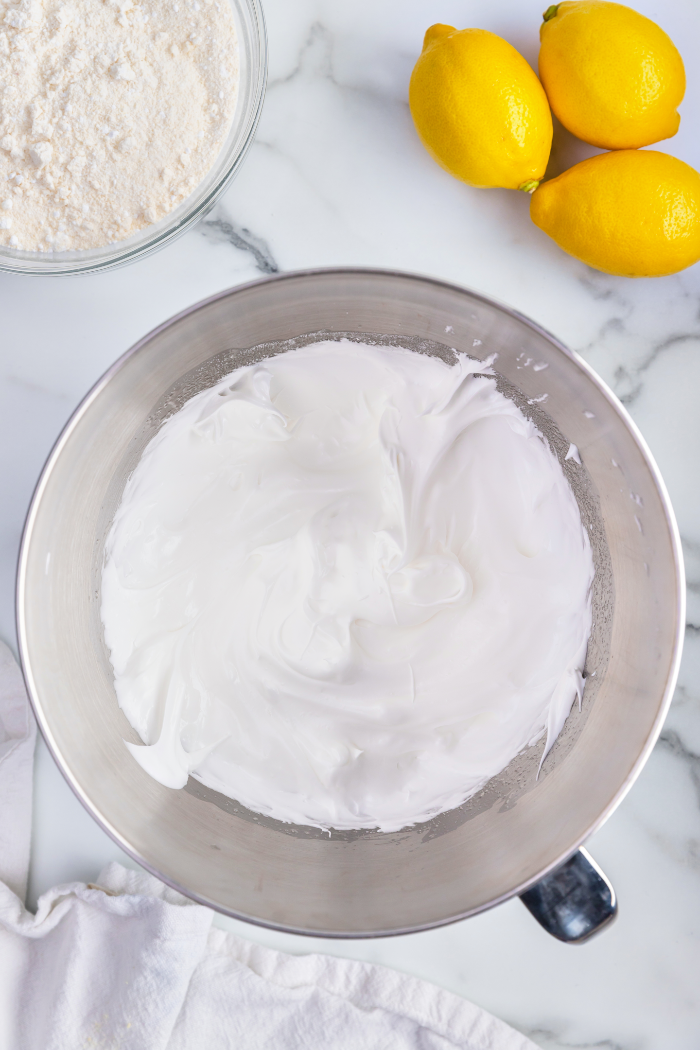 whipped egg whites and sugar into a meringue in a bowl