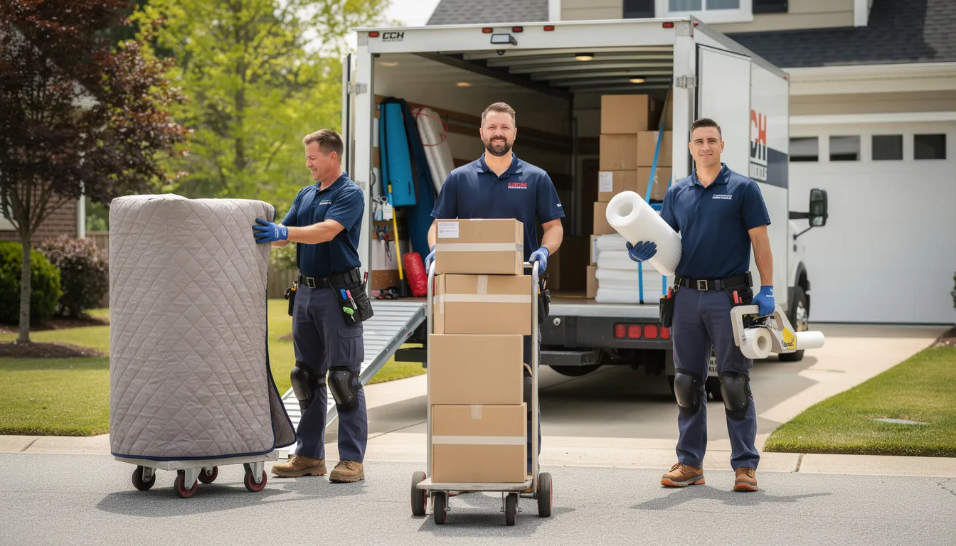 A professional moving crew is equipped with a dolly and wearing protective gear, ready to efficiently handle the removal of old appliances such as washing machines, refrigerators, and stoves. They are prepared to provide hassle-free appliance removal services, ensuring a safe and eco-friendly disposal of items without any hidden fees.