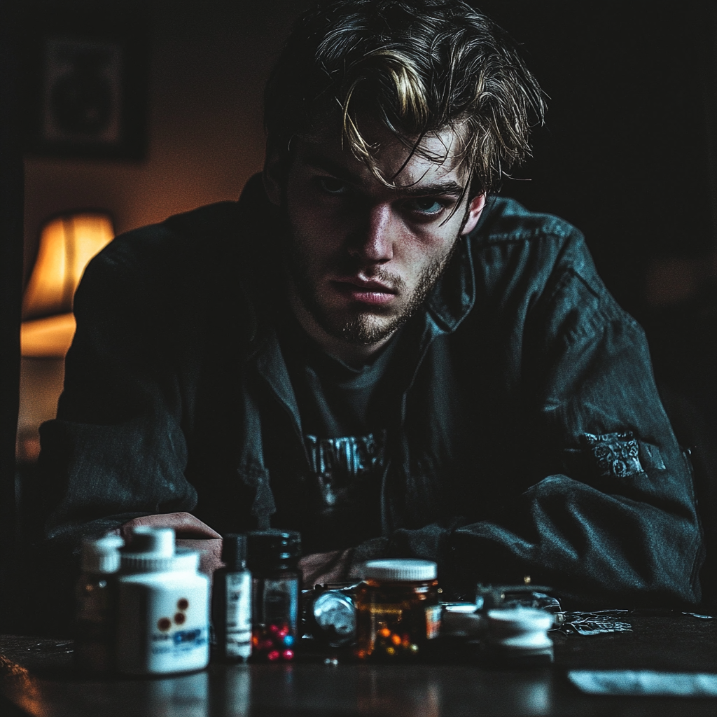 A visual representation of drug addiction, showing various substances and their impact on individuals.