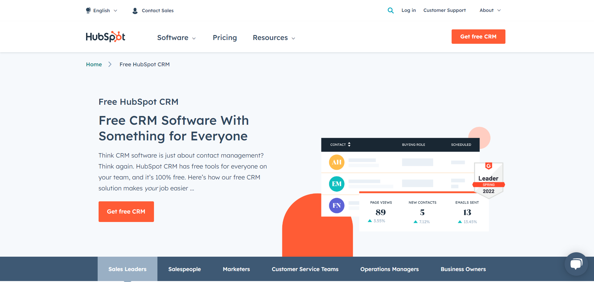 Hubspot CRM main page