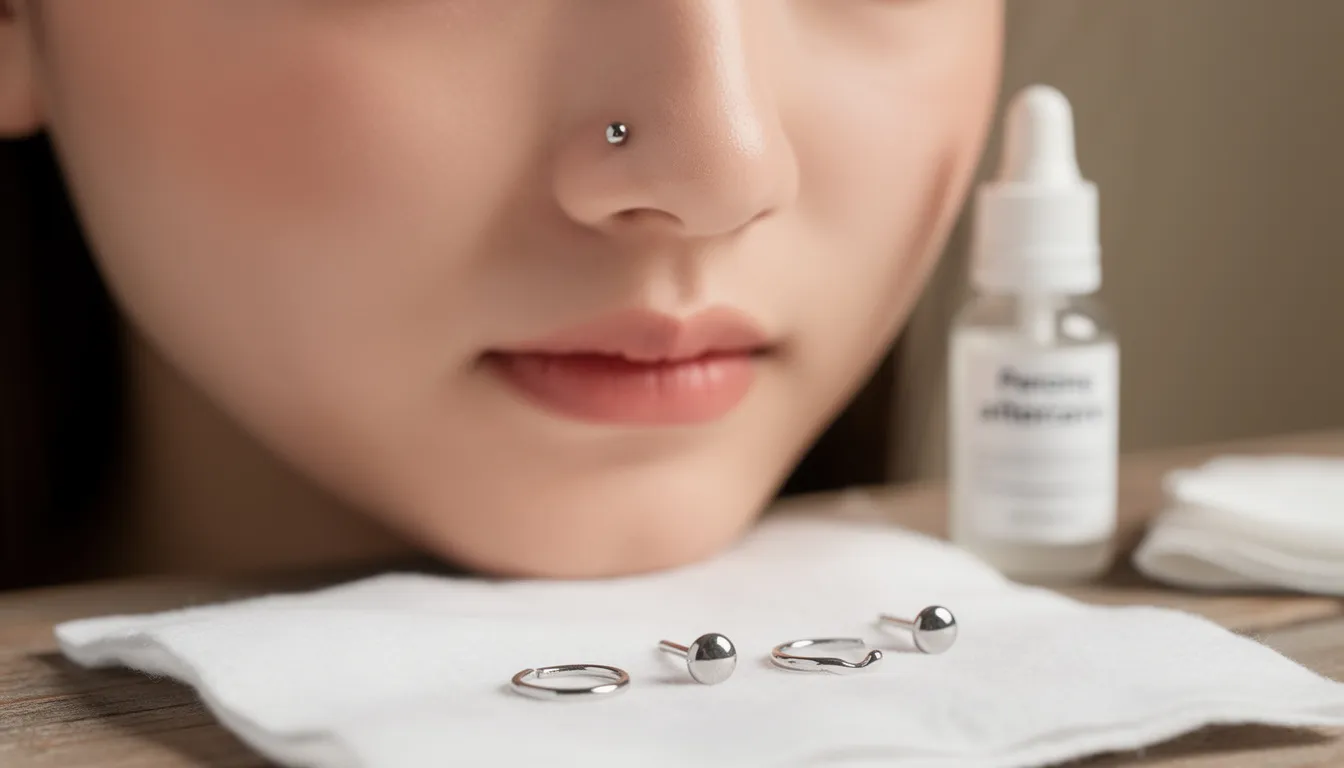 The image features a collection of finely crafted sterling silver nose studs and nose rings, showcasing a smooth finish ideal for everyday wear. These hypoallergenic pieces are designed for comfort, making them perfect for those with sensitive skin, while also enhancing personal style and aesthetic appeal.