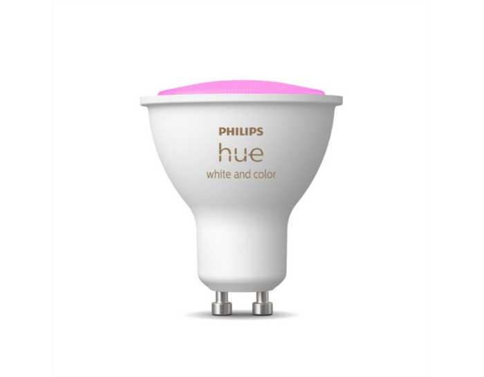 An image of a color-changing, smart-home capable Philips Hue LED light bulb, an advanced replacement for incandescent bulbs.