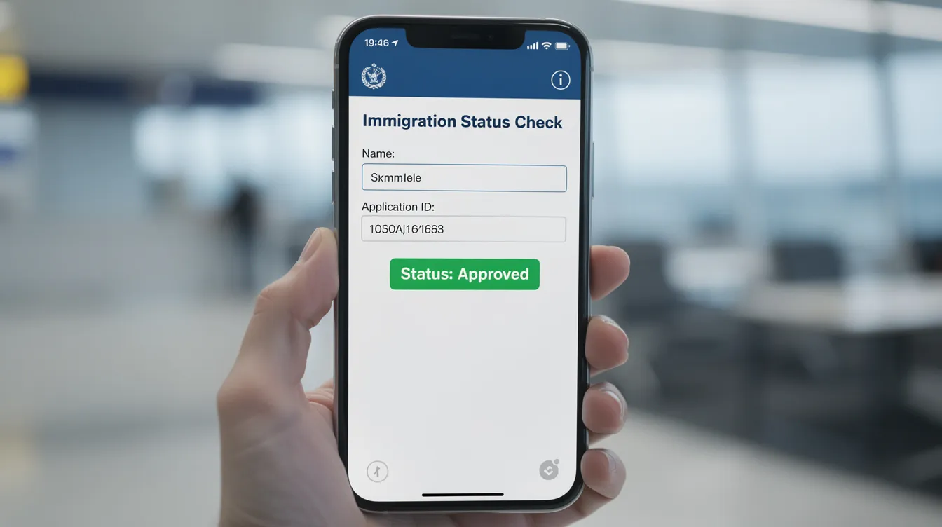 The image shows a smartphone screen displaying a digital immigration status check, allowing users to verify their immigration status and access their biometric residence permits and other visa documents online. This reflects the UK's digital border shift towards fully digital immigration processes, replacing physical immigration documents.