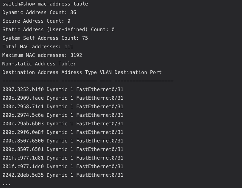 show mac address table on a Cisco switch