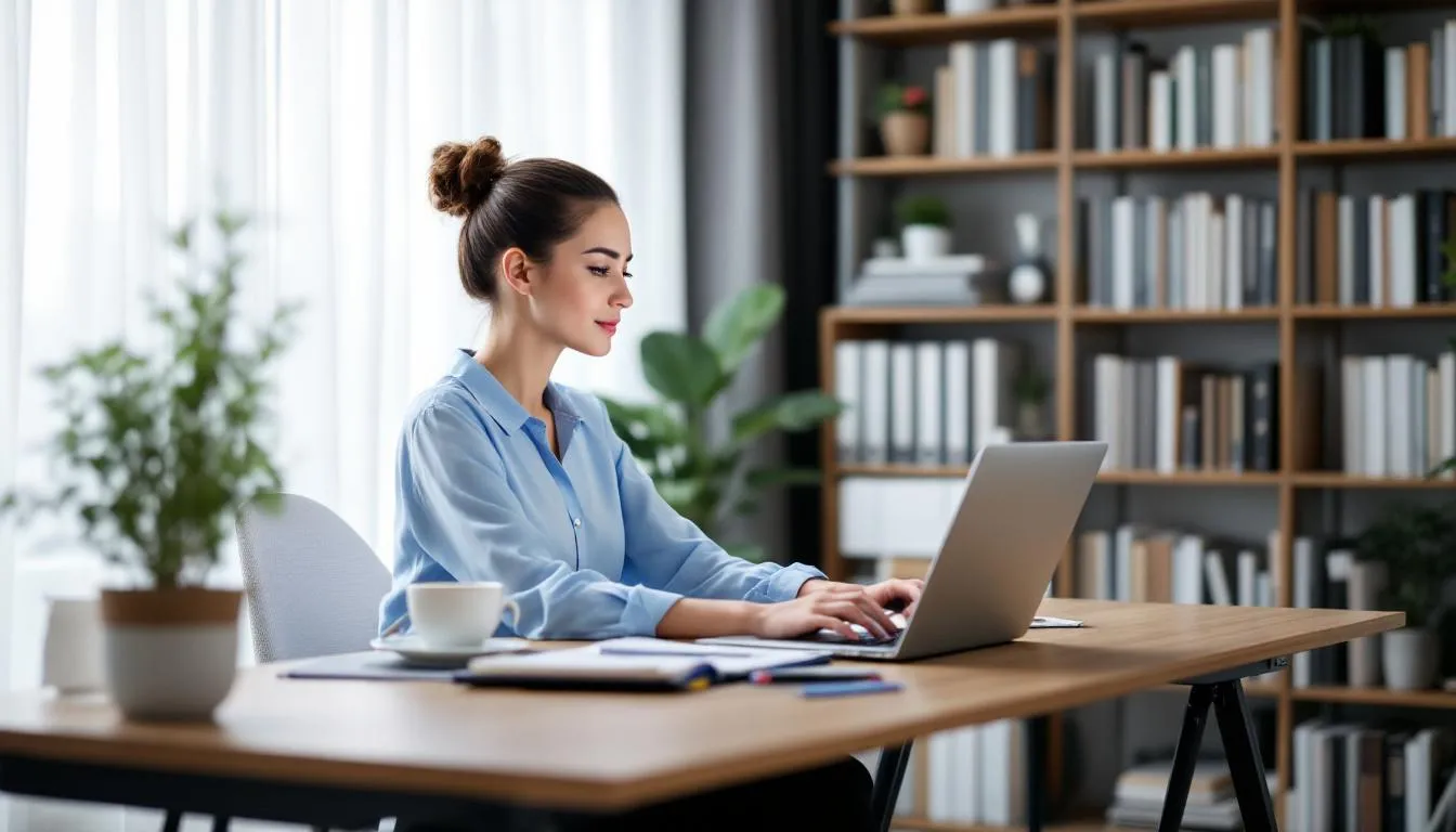 A person is sitting at a desk, using a computer to complete their tax return