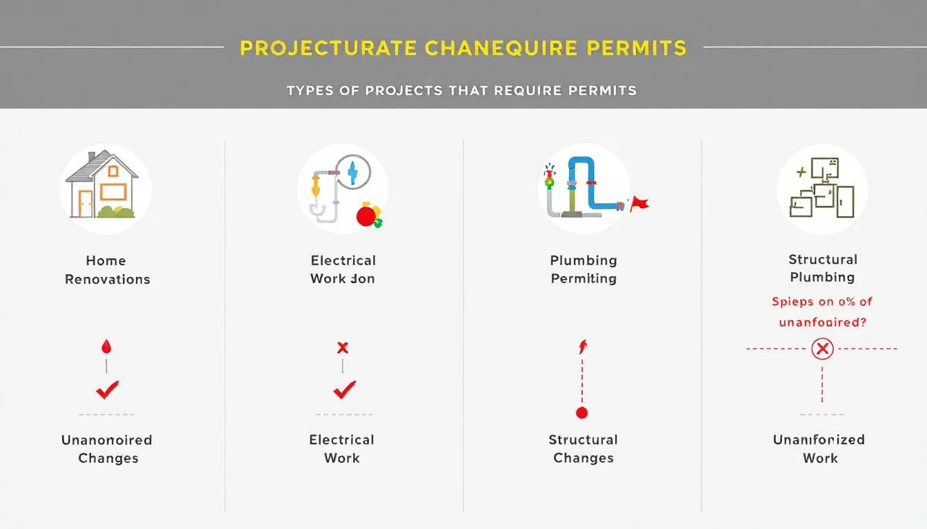 A diagram illustrating types of projects that require permits, including home renovations and electrical work.
