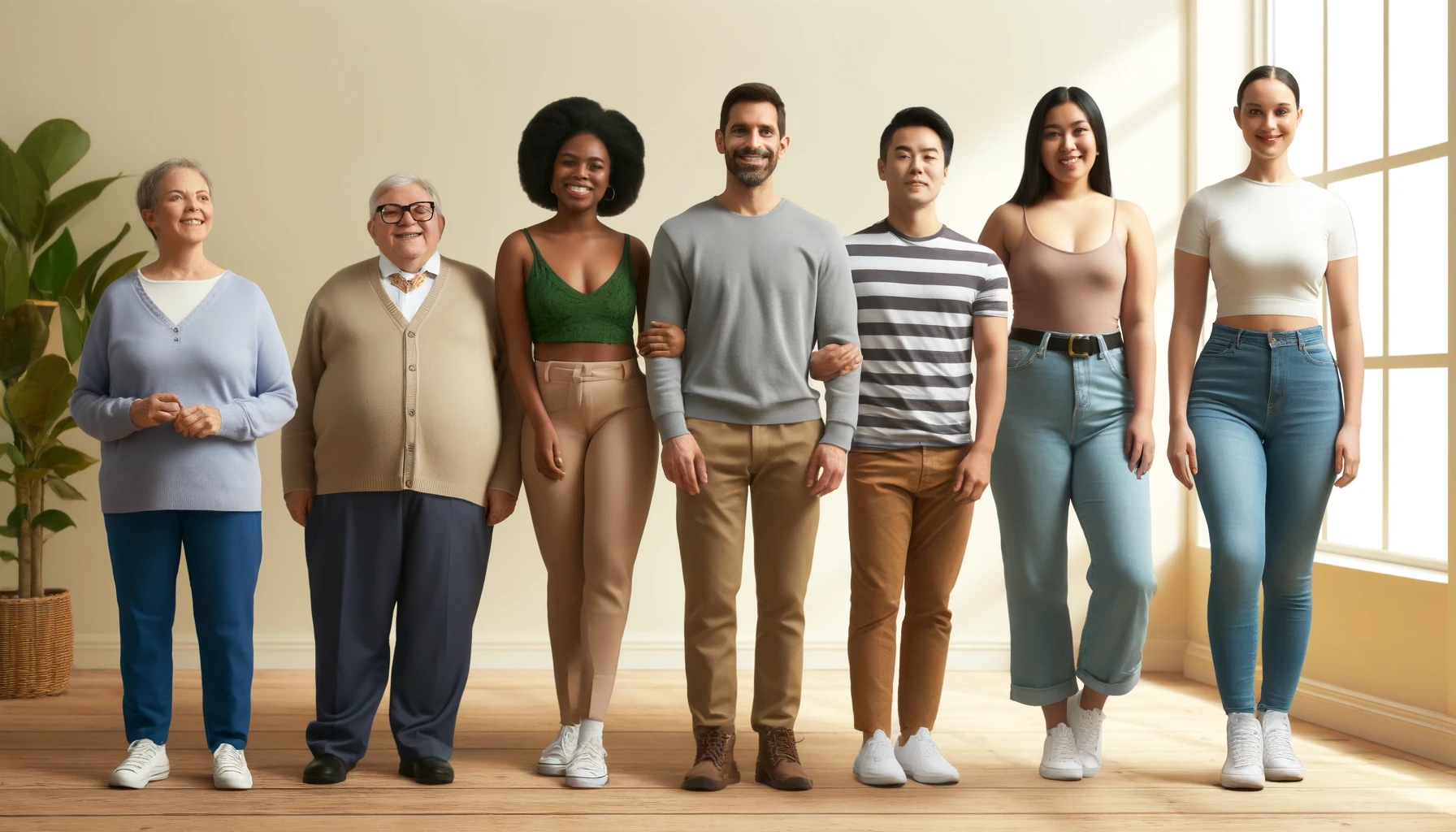 Illustration of diverse group of people standing together, representing the evolution of body positivity