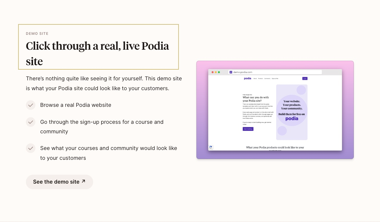 Podia demo site