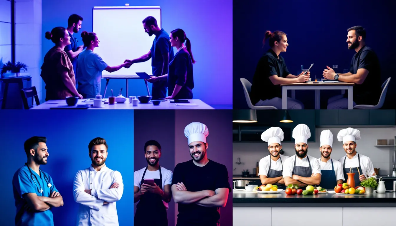 A collage of successful teams from different industries, showcasing accountability.