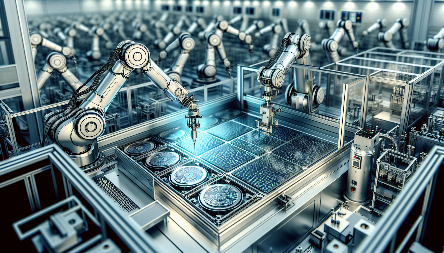 Illustration of advanced robotics in semiconductor fab