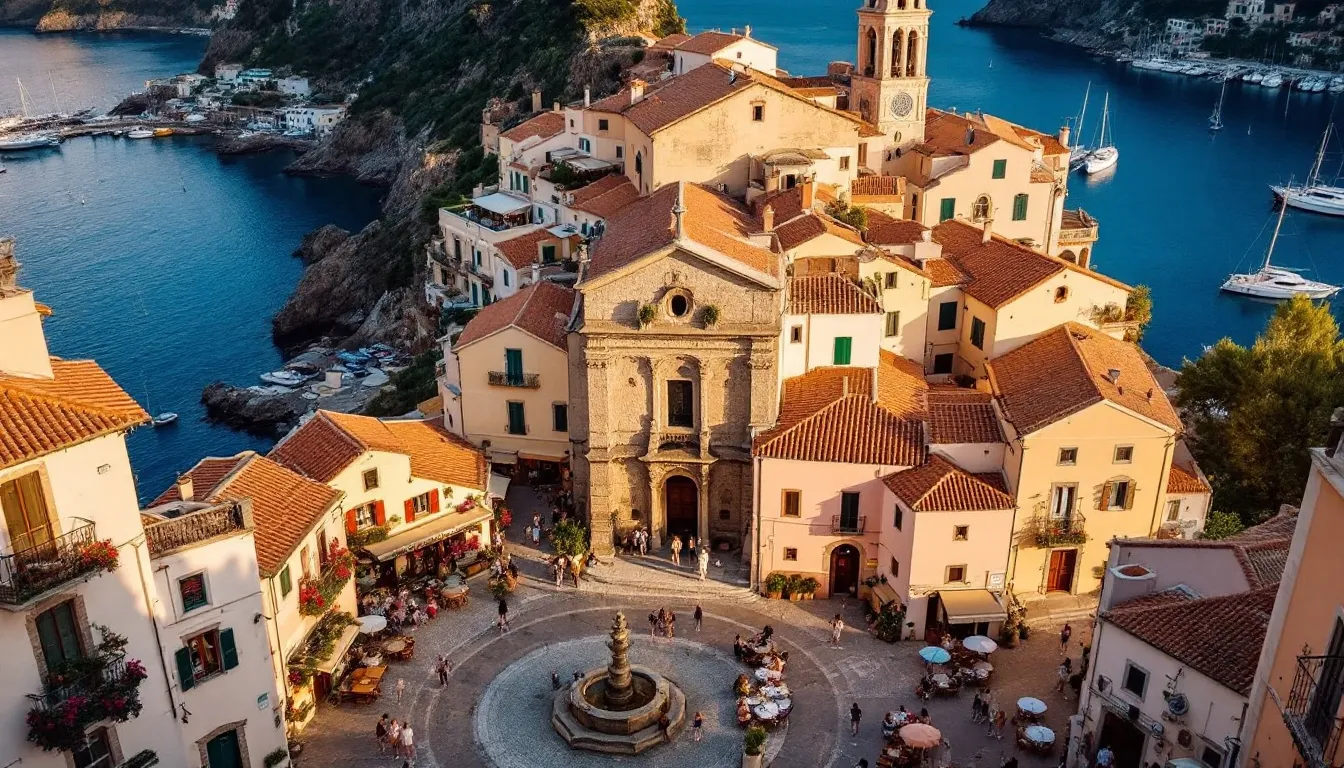 Italy Flat Tax Regime: Complete Guide to €200K HNWI, 7% Retiree, and Business Flat Tax Options 2025 1 The image depicts a picturesque Italian coastal town featuring traditional architecture, vibrant colors, and a relaxed Mediterranean lifestyle. The scene captures the essence of southern Italy, where residents enjoy the benefits of the Italian flat tax regime, making it an attractive destination for high net worth individuals and international investors.