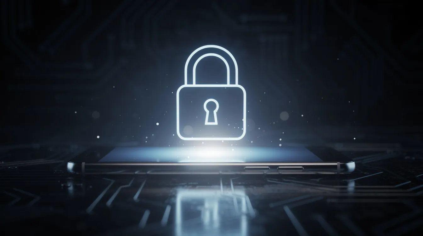 The image features a glowing padlock icon hovering above a smartphone, symbolizing the importance of digital security in protecting personal information from scams and data breaches. This visual representation highlights the need for measures like two-factor authentication to safeguard accounts, especially on instant messaging apps like WhatsApp.