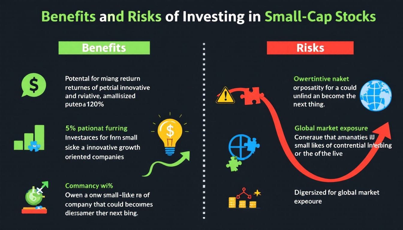 Visual representation of benefits and risks of investing in small cap stocks.