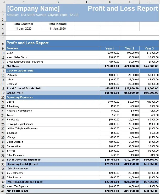 business plan profit and loss