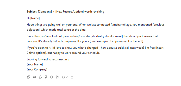 Re-engagement email example with new value