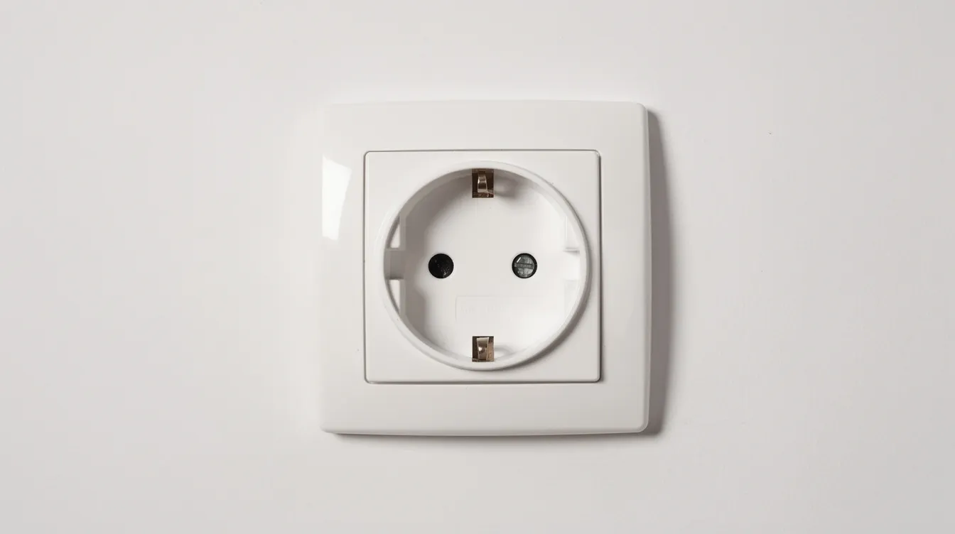 A close-up view of a European-style electrical outlet featuring two round holes, designed for plug types C and E, mounted on a white wall. This type of outlet is commonly used in Europe and may require a travel adapter or voltage converter for compatibility with devices from other regions, such as those used in Morocco.