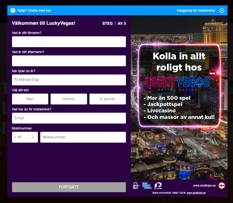 Luckyvegas registrering - spela ansvarsfullt