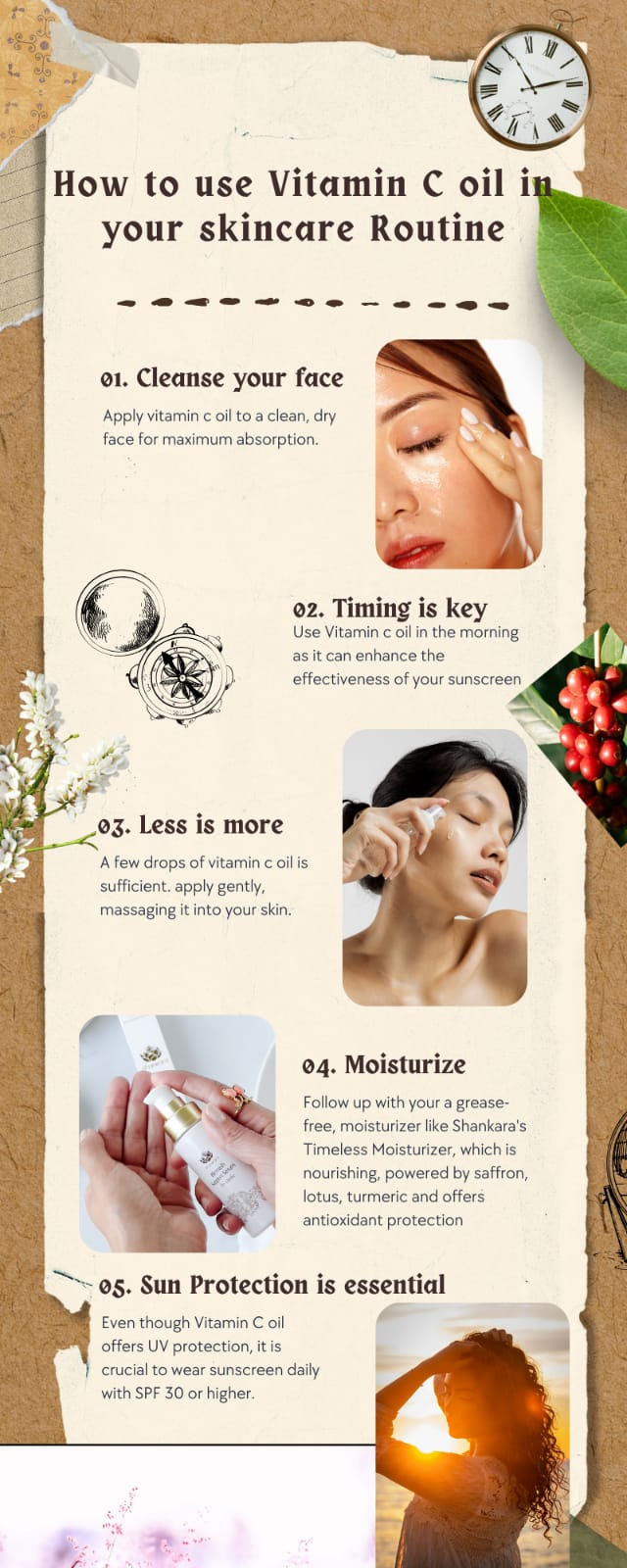 Step by step guide to applying vitamin C oil.