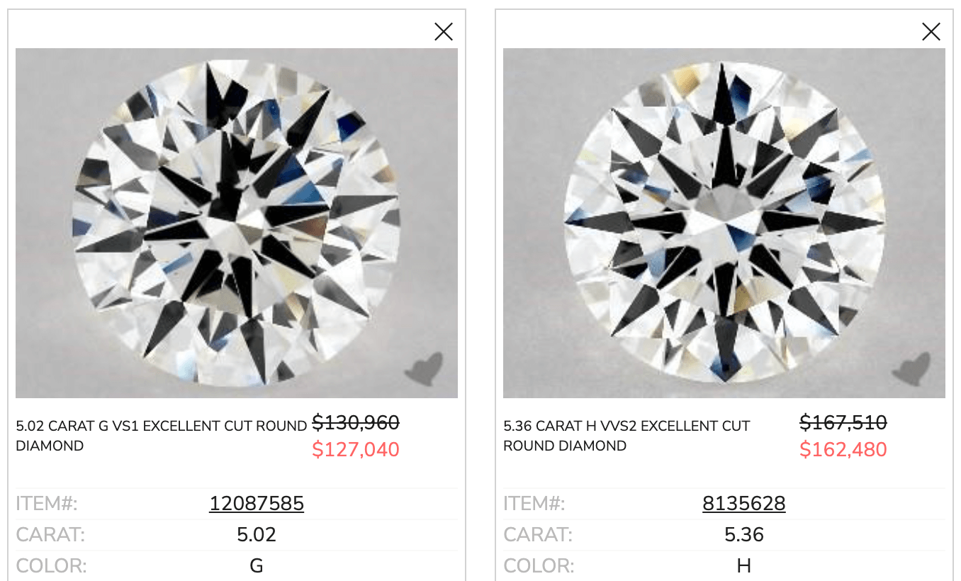 Diamond color comparison 5 carat diamonds