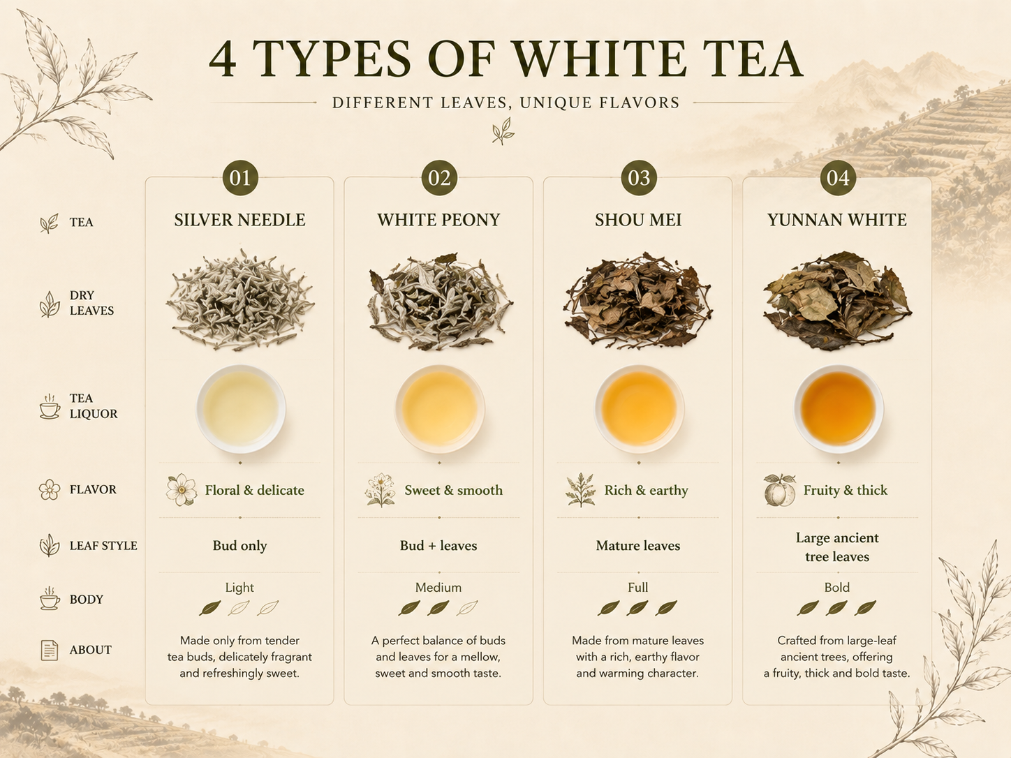 4 TYPES OF WHITE TEA