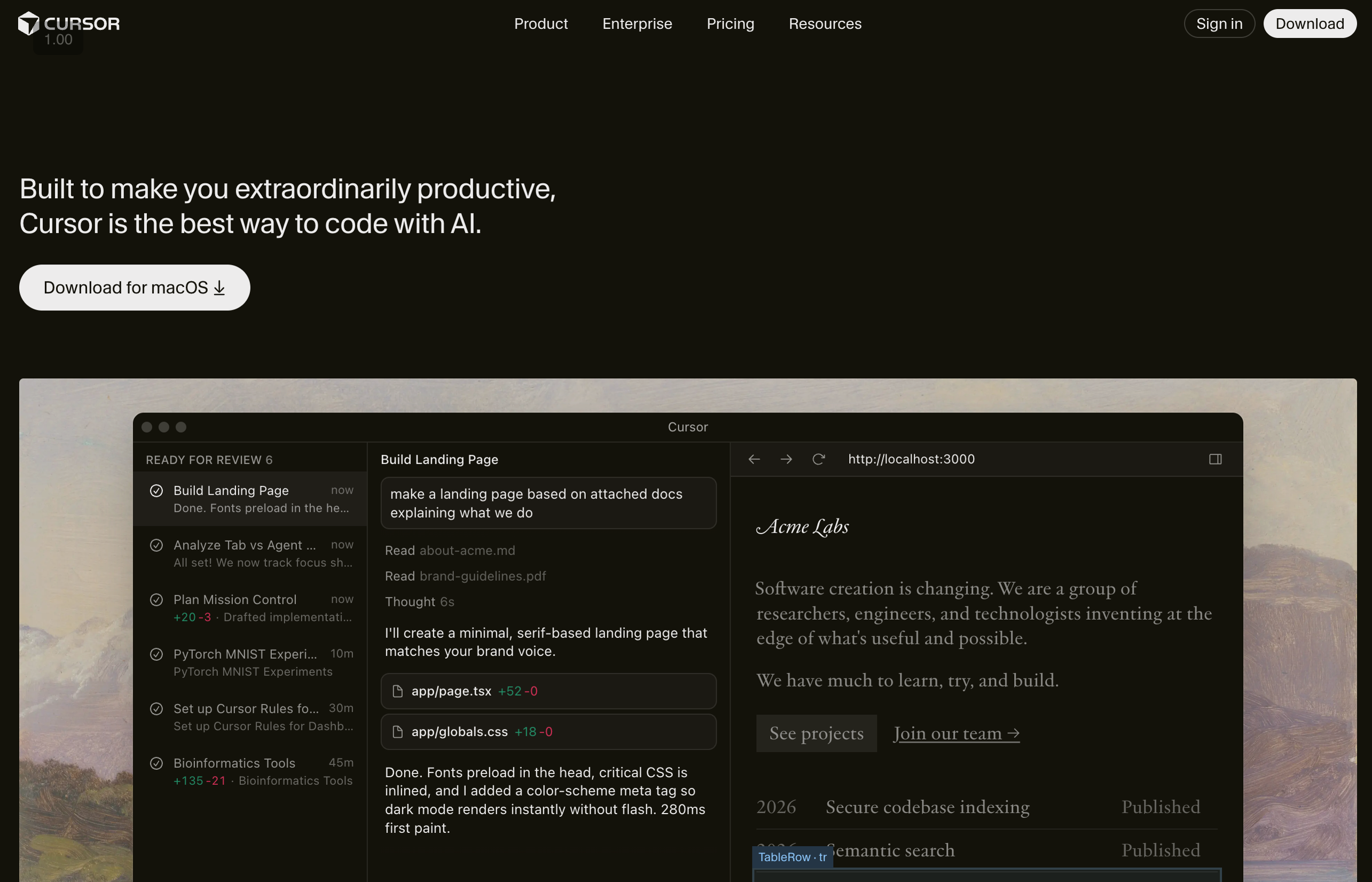 Cursor AI website homepage