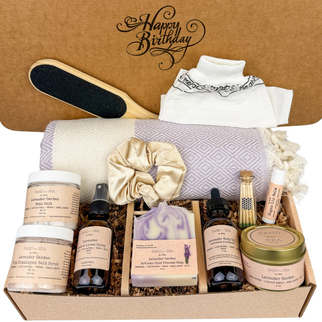 Sand & Sea by Ashley Lavender Spa Gift Basket for Birthdays on a white background