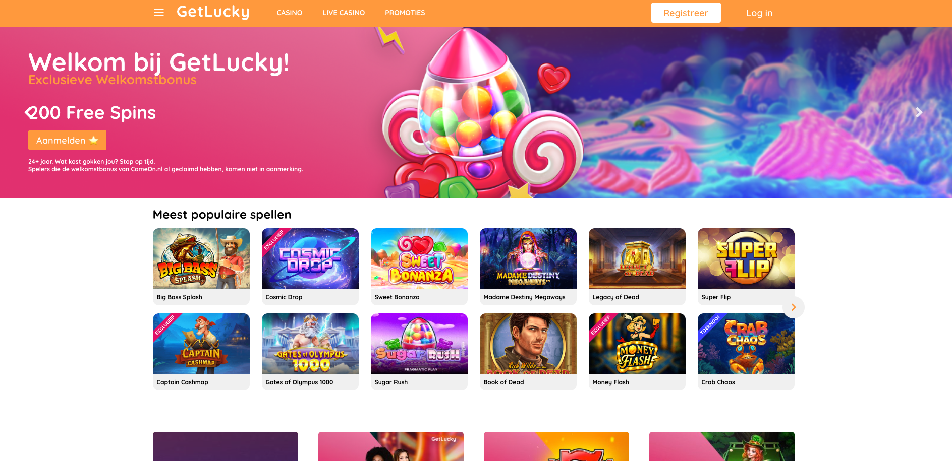 GetLucky homepage