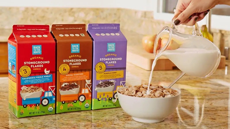 Cereal boxes shaped like milk cartons