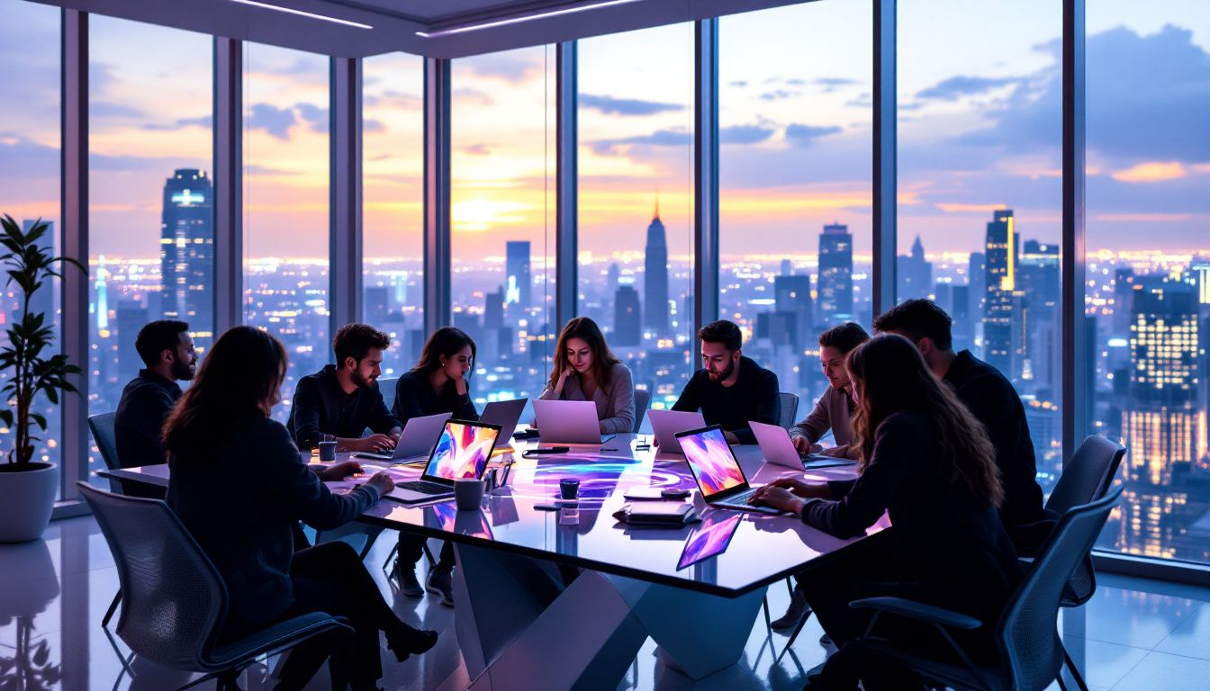 A team of web designers collaborating on a custom web design project.