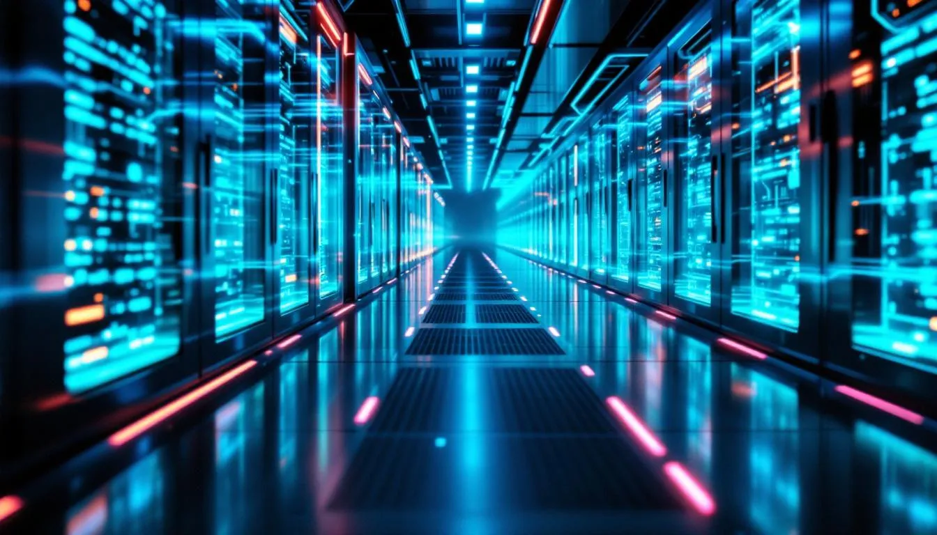 A conceptual image of cloud data centers and virtualization technology.