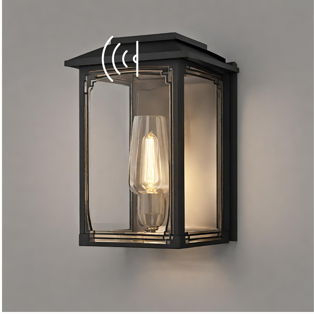 An vintage design exterior security wall glow light placed on a warm with warm bulb.