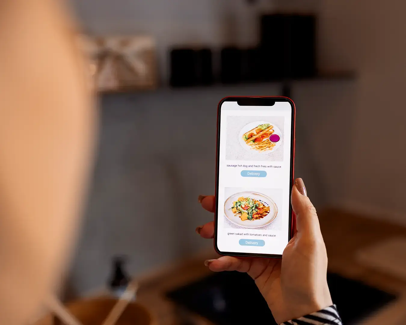 Customer ordering restaurant food through a mobile delivery ordering app