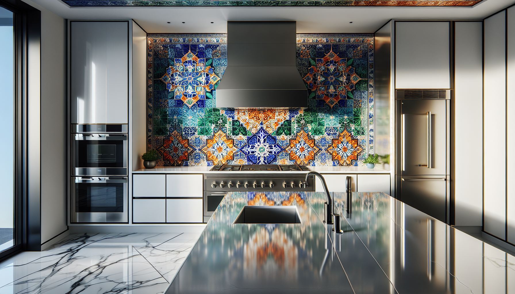 Bold and beautiful zellige tile backsplash in luxury modern kitchen design