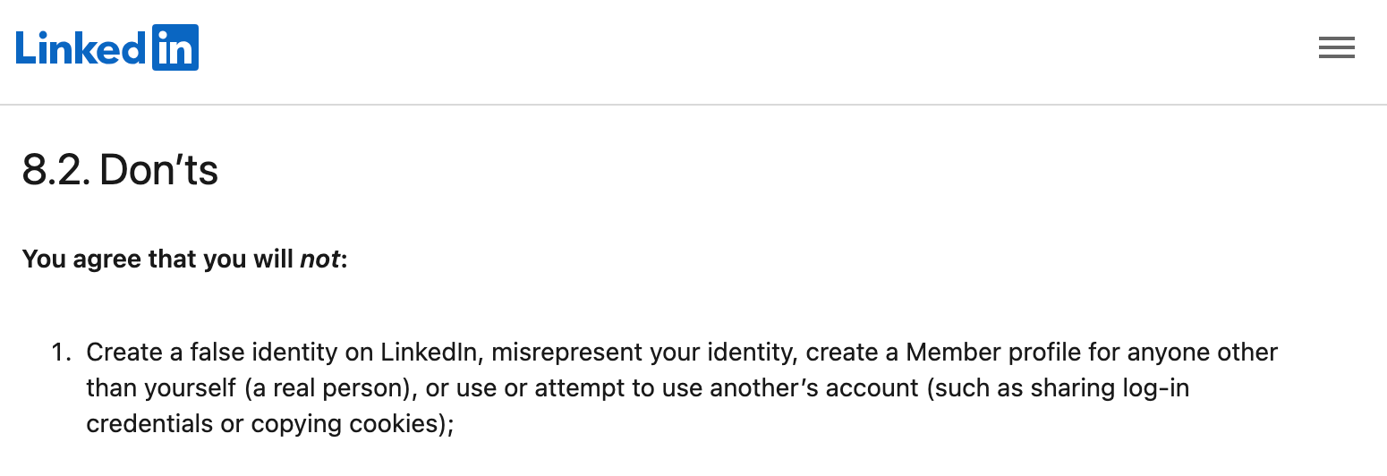 Screenshot from LinkedIn's User Agreement (Source: https://www.linkedin.com/legal/user-agreement)