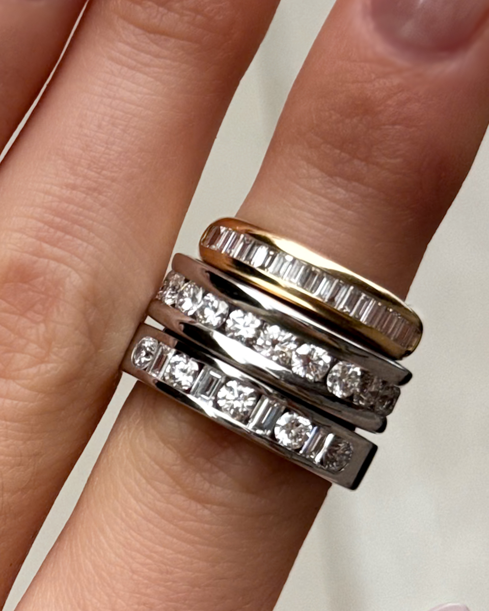 GOODSTONE Channel set wedding bands and Multi Shape Channel Set Wedding band