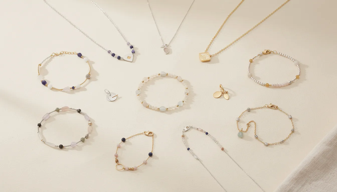 The image features a collection of handmade jewellery pieces, including intricately designed necklaces and bracelets, elegantly arranged on a light surface. This display showcases the artistry and craftsmanship involved in creating unique accessories, appealing to those interested in digital marketing and SEO strategies for promoting such products online.