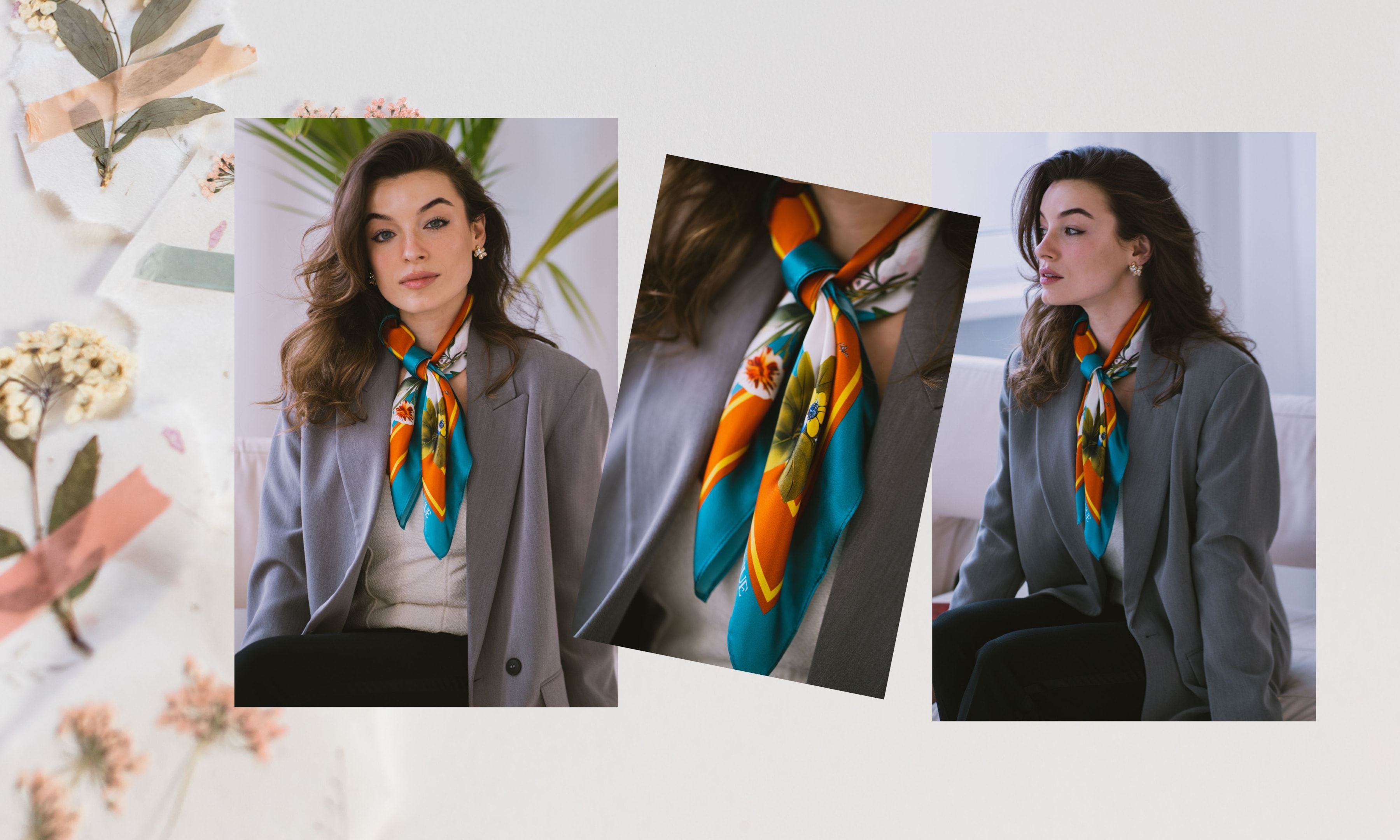 wiosenne stylizacje - eleganckie garnitury i jedwabne apaszki