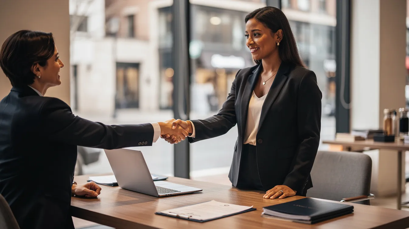 A business owner is shaking hands with a client, celebrating a successful sale, symbolizing the importance of financial success in planning for a secure retirement. This moment highlights the significance of building strong relationships and achieving financial goals, essential for retirement savings and a financially secure retirement.