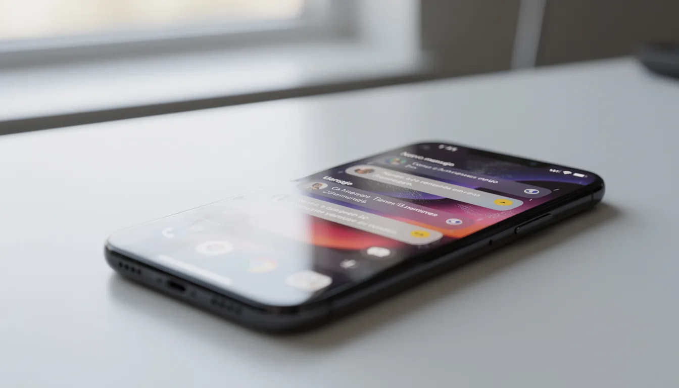 Un smartphone muestra una pantalla con notificaciones de mensajes, incluyendo correos electrónicos, mensajes de WhatsApp y SMS, que podrían contener recordatorios de citas y tareas importantes para pacientes y clientes. La imagen destaca la importancia de la comunicación efectiva a través de dispositivos móviles en la gestión de agendas y consultas.