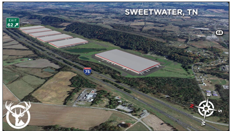 Rendering image of Red Stag's planned fulfillment centers in Sweetwater, Tennessee