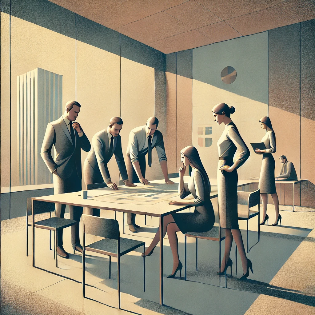 People sitting around a table illustration