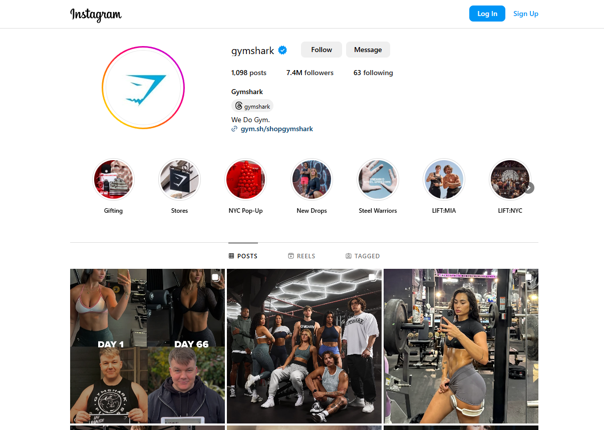 gymshark instagram profile